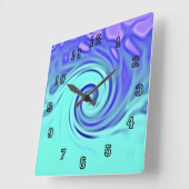 ターコイズブルー抽象芸術波形 スクエア壁時計 (傾斜)