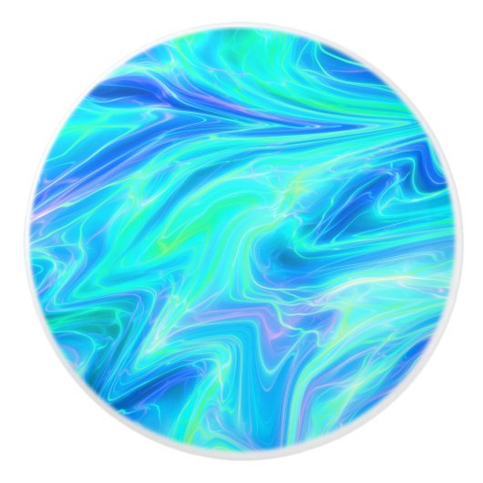 ターコイズブルー抽象芸術 セラミックノブ (正面)