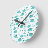 ターコイズブルー料理キッチン用品抽象芸術 ラウンド壁時計 (傾斜)