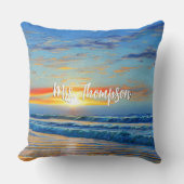 ターコイズブルー海アットサンセット クッション (正面)
