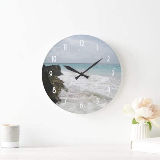 ターコイズブルー海ウィズフォーミーウェーブスシースケープ ラージ壁時計 (ホーム)