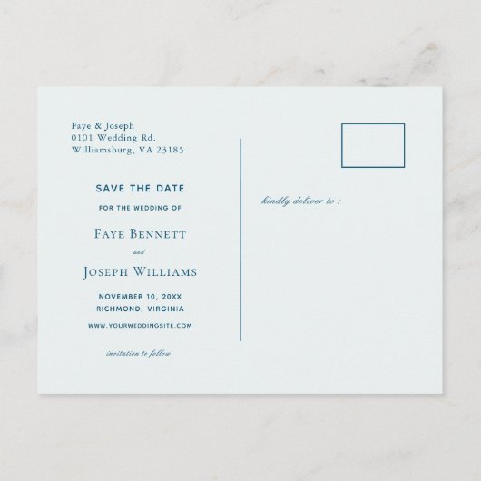 ターコイズブルー海ビーチ日付の保存 案内ポストカード (裏面)