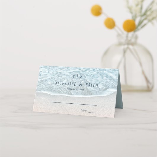 ターコイズブルー海ビーチ結婚式 プレイスカード (正面)