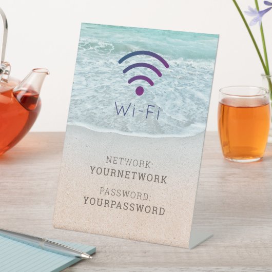 ターコイズブルー海ビーチWi-Fi標識 台座サイン (インサイチュ)