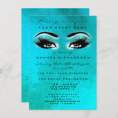 ターコイズブルー海メイクアップグリッターブライダルシャワー 招待状 (正面/裏面)