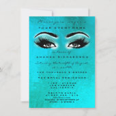 ターコイズブルー海メイクアップグリッターブライダルシャワー 招待状 (正面)