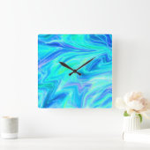 ターコイズブルー熱帯抽象芸術 スクエア壁時計 (ホーム)