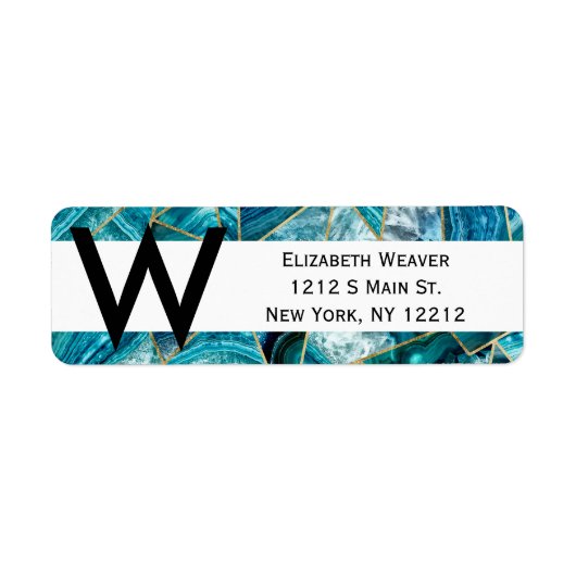 ターコイズブルー瑪瑙ブラック金ゴールド幾何三角形 ラベル (正面)