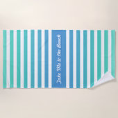 ターコイズブルー白ストライプのパーソナライズされた ビーチタオル (正面)