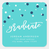 ターコイズブルー紙吹雪差出人住所 スクエアシール (正面)