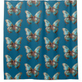 ターコイズブルー蝶 シャワーカーテン (正面)