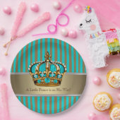 ターコイズブルー金ゴールドプリンスベビーシャワー ペーパープレート (パーティー)