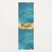 ターコイズブルー金ゴールドメタリック大理石モノグラム ヨガマット (正面)