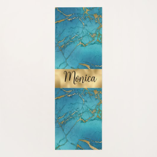 ターコイズブルー金ゴールドメタリック大理石モノグラム ヨガマット (裏面)