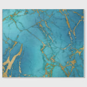 ターコイズブルー金ゴールドメタリック大理石 ラッピングペーパー (フラット)