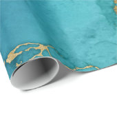 ターコイズブルー金ゴールドメタリック大理石 ラッピングペーパー (ロールコーナー)