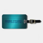 ターコイズブルー金属ルックパターンモノグラム ラゲッジタグ (正面横)