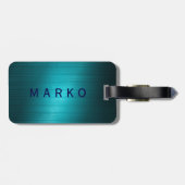 ターコイズブルー金属ルックパターンモノグラム ラゲッジタグ (裏面横)