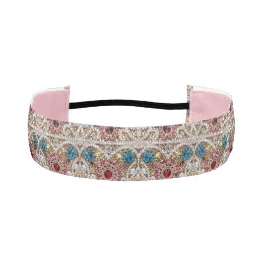 ターコイズブルー銀金ゴールドブルゴーニュのピンクボヘミア アスレチックヘッドバンド (正面)