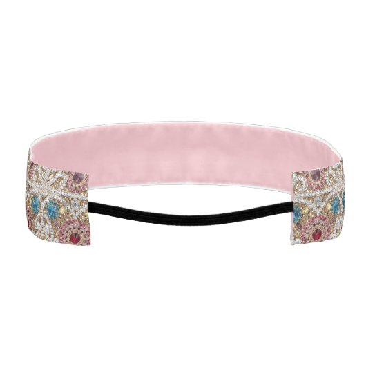 ターコイズブルー銀金ゴールドブルゴーニュのピンクボヘミア アスレチックヘッドバンド (裏面)