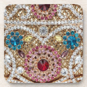 ターコイズブルー銀金ゴールドブルゴーニュのピンクボヘミア コースター (正面)