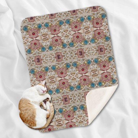 ターコイズブルー銀金ゴールドブルゴーニュのピンクボヘミア シェルパブランケット