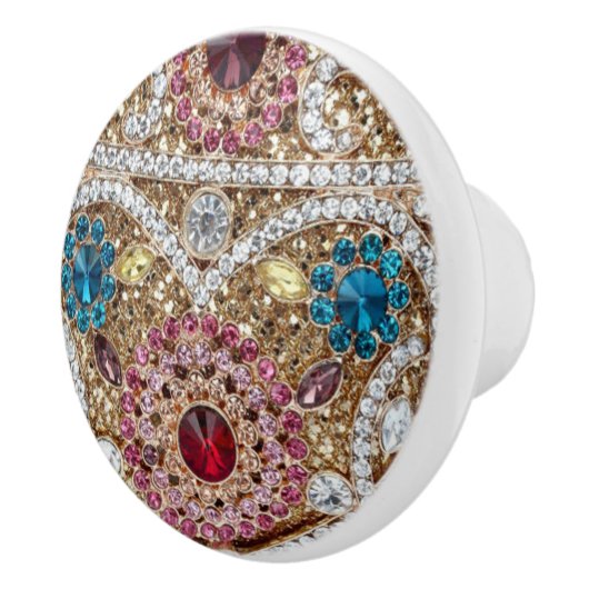 ターコイズブルー銀金ゴールドブルゴーニュのピンクボヘミア セラミックノブ (右)