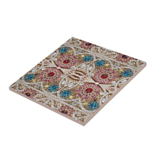 ターコイズブルー銀金ゴールドブルゴーニュのピンクボヘミア タイル (側面)