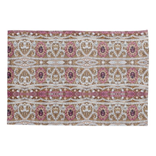 ターコイズブルー銀金ゴールドブルゴーニュのピンクボヘミア 枕カバー (裏面-左)