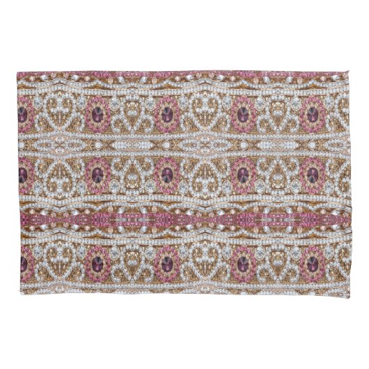 ターコイズブルー銀金ゴールドブルゴーニュのピンクボヘミア 枕カバー (正面左)