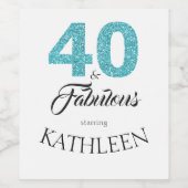 ターコイズブルー40と素晴らしい40th誕生日パーティー ワインラベル (シングルラベル)