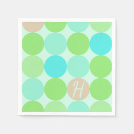 ターコイズブルー、アップルグリーン&ライトコーラルサークル スタンダードカクテルナプキン