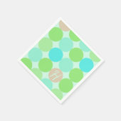 ターコイズブルー、アップルグリーン&ライトコーラルサークル スタンダードカクテルナプキン (角)