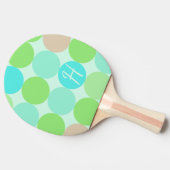 ターコイズブルー、アップルグリーン&ライトコーラルサークル 卓球ラケット (横)