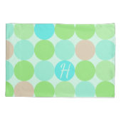 ターコイズブルー、アップルグリーン&ライトコーラルサークル 枕カバー (裏面)