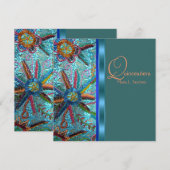 ターコイズブルー オレンジ クイーンズァネラ ビーズ装飾 招待状 (正面/裏面)