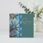 ターコイズブルー オレンジ クイーンズァネラ ビーズ装飾 招待状 (スタンド正面)