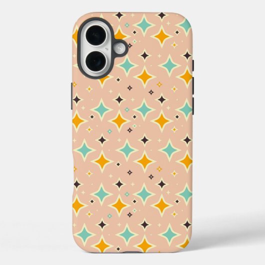 ターコイズブルー、オレンジ、ブラックのレトロ幾何学模様 Case-Mate iPhoneケース (裏面)