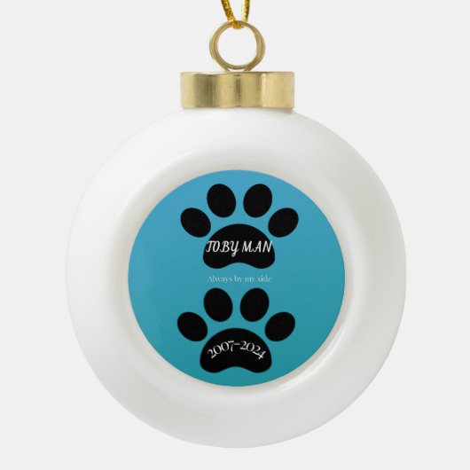 ターコイズブルー グラデーション パウ プリント 追悼 セラミックボールオーナメント (正面)