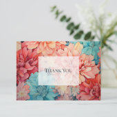 ターコイズブルー、コーラル、シャンパンの花 サンキューカード (スタンド正面)