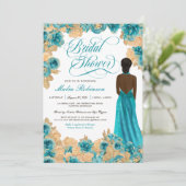 ターコイズブルー＆ゴールドローズ エレガントドレス ブライダルシャワー 招待状 (スタンド正面)