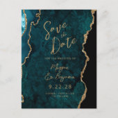 ターコイズブルー+ゴールド+アゲート QRコード Save the Date 案内ポストカード (正面)