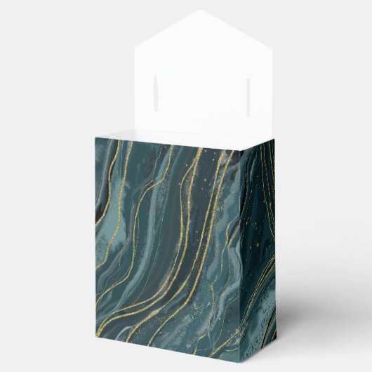ターコイズブルー ゴールド アブストラクト ウォーターカラー ウェディング フェイバーボックス (オープン)