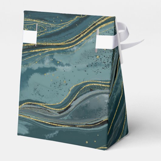 ターコイズブルー ゴールド アブストラクト ウォーターカラー ウェディング フェイバーボックス (裏面サイド)