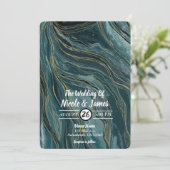 ターコイズブルー ゴールド アブストラクト ウォーターカラー ウェディング 招待状 (スタンド正面)