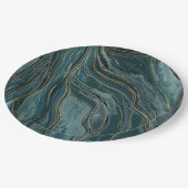 ターコイズブルー ゴールド アブストラクト ウォーターカラー ウェーブ ペーパープレート (アングル)