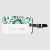 ターコイズブルー ゴールド フローラル マンダラ オーダーメイド ラゲッジタグ (正面横)