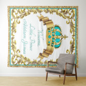 ターコイズブルー ゴールド プリンス ベイビーシャワー XL 背景 タペストリー (インサイチュ(横))