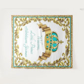 ターコイズブルー ゴールド プリンス ベイビーシャワー XL 背景 タペストリー (正面(横))