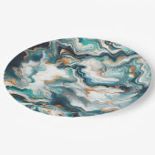 ターコイズブルー ゴールド ホワイト モダン マーブル アゲート ウェディング ペーパープレート (アングル)